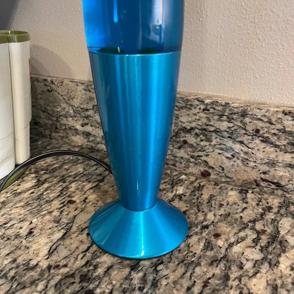 Retro Y2k 17 Inch Lava Lamp Blue Liquid Yellow Wax Chrome Blue Base Rocket‎